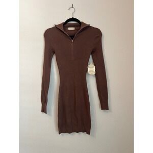 Altard State Chocolate Brown Ribbed‎ Knit Long Sleeve Mini Dress